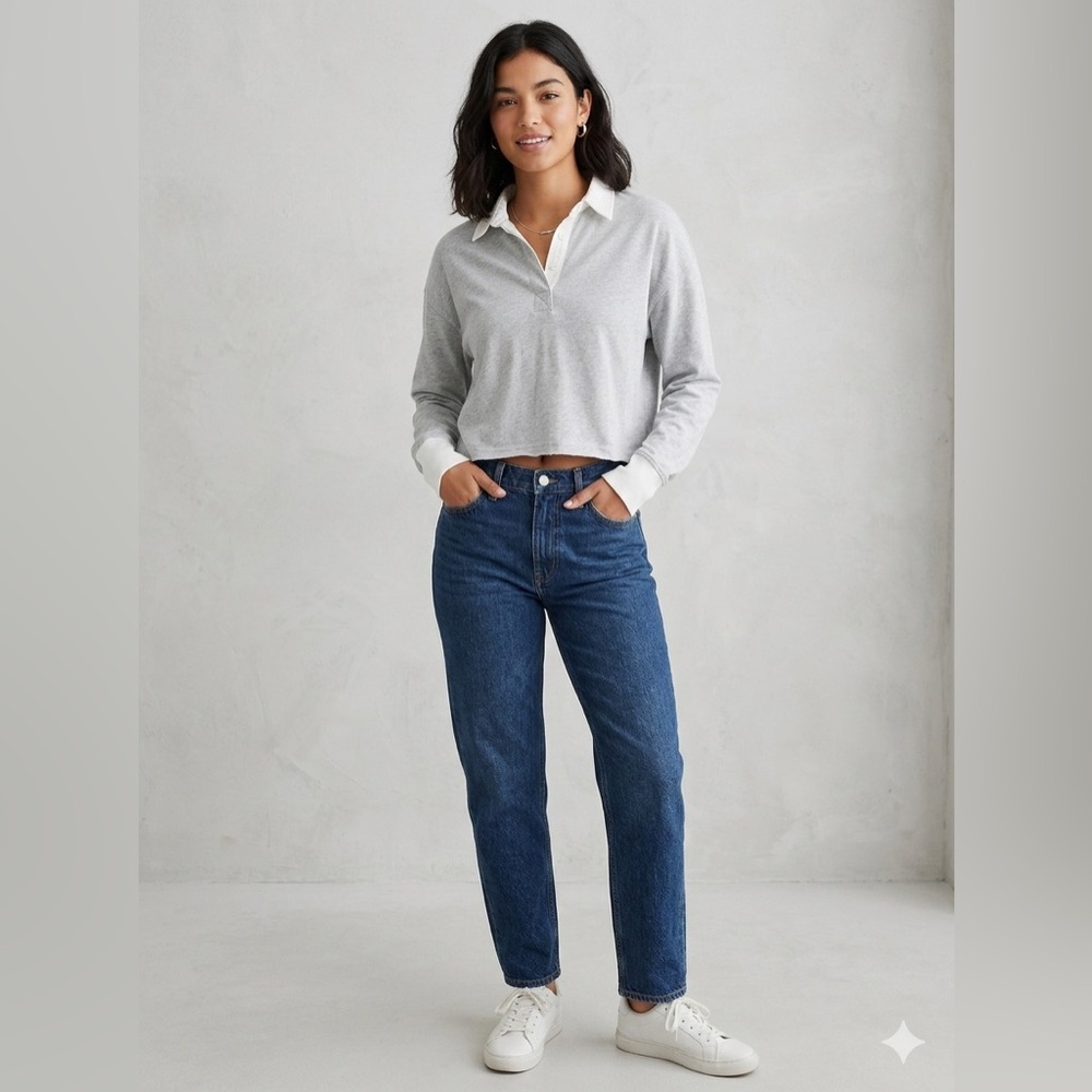 Aerie Grey Polo Long Sleeve Size XS Cozy Preppy Minimalist Loungewear